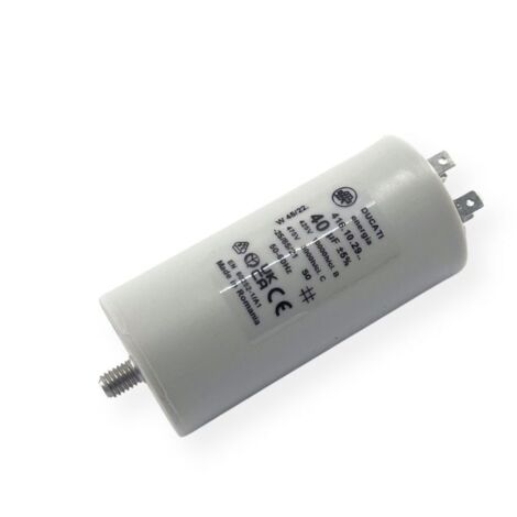 Ducati Energia – Condensateur permanent 40µF double cosses Faston – Ø45x92mm – Durée de vie 10.000 heures – Compatible moteurs 220V et pompes
