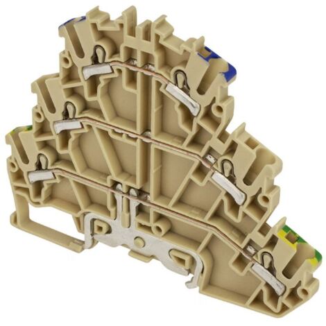 Borne de jonction deux étages + terre à ressort 2,5mm² - pas 5mm - beige - type PushFit - IMO (1/4)