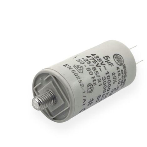 Ducati Energia – Condensateur permanent 5µF – Double cosses Faston 6.3 mm – Ø30x56mm – Durée de vie 10.000 heures – Pour moteurs 220V