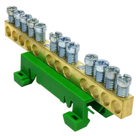 Bornier de terre IP00 vert 12 bornes pour câble de 1,5 à 16mm² - rail DIN - MOREK