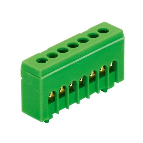 Bornier de terre isolé vert 7 bornes pour câble 1,5 à 16mm² – Montage rail DIN – Système de connexion à vis