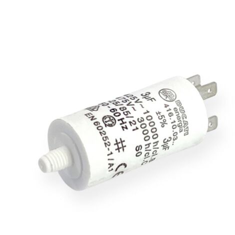 Ducati Energia – Condensateur permanent 3µF à cosses – Ø28x55mm – Sortie double cosses Faston 6.3 mm – Durée de vie 10.000 heures