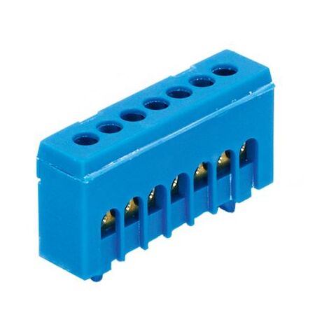 Bornier de neutre isolé bleu 7 bornes pour câble de 1,5 à 16mm² – Montage rail DIN – Connexion à vis sécurisée