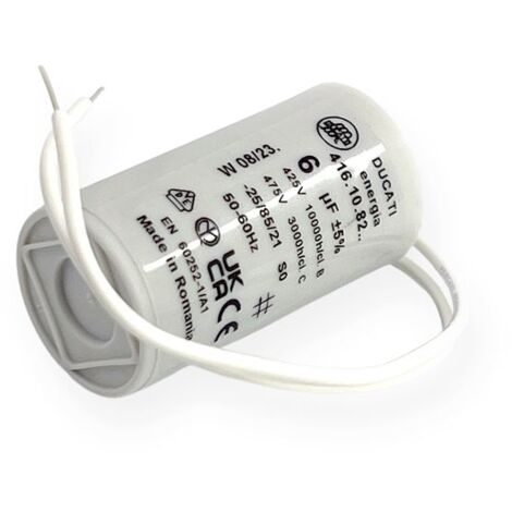 Ducati Energia – Condensateur permanent 6µF – Ø30x55mm – Longueur de fils 150mm – Homologué VDE EN60252-1 – Pour moteurs monophasés 220V