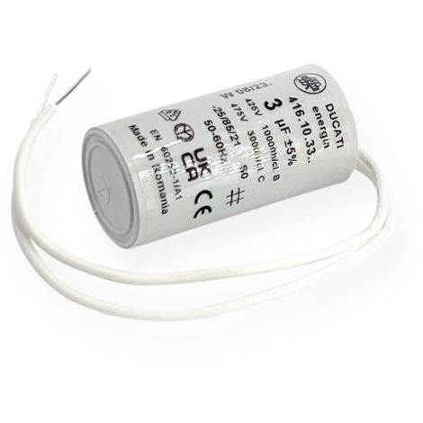 Ducati Energia – Condensateur permanent 3µF à fils – Ø25x49mm – Longueur de fils 150mm – Homologué VDE EN60252-1 – Pour moteurs monophasés 220V