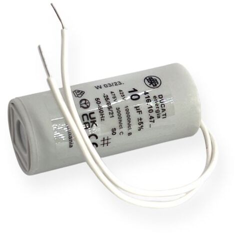 Ducati Energia – Condensateur permanent 10µF – Ø30x70mm – Longueur de fils 150mm – Homologué VDE EN60252-1 – Pour moteurs monophasés 220V