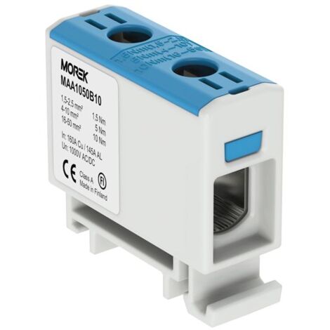 Bloc de jonction alu cuivre bleu neutre 1,5 à 50mm² 1000V AC/DC – Rail DIN pour câblage électrique – Connexion fiable