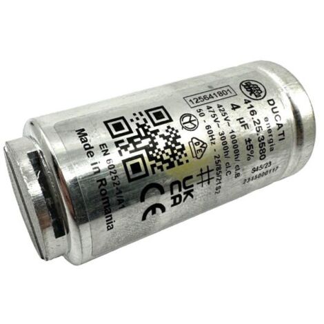 Electrolux – Condensateur 4µF 475V pour sèche-linge – Aluminium radial 60mm – 10,000 heures de durée de vie – Cosses Faston 6.3mm