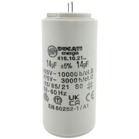 Ducati Energia – Condensateur 14µF Ø36x70mm pour moteur de volet roulant – Cosses 2.8 mm – Compatible Somfy LT 60 et Simu T6 – Durée de vie 10 000 heures