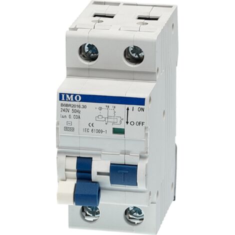 Disjoncteur différentiel 1P+N 30mA 20A – Type A – 6kA – Courbe C – 2 modules – Protection contre défauts à la terre – IMO
