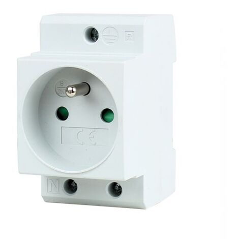 Prise de courant modulaire 2P+T 16A 250V – Fixation rail DIN – Design compact 2,5 modules – Compatible tableaux électriques – IMO