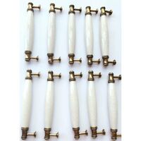 10 x Céramique Poignée de meuble Poignée barre Tube, Poignée Bâton De Porte Meuble, Cusine Poignée barre de porte d'Armoire avec Vis Distance de trous 128MM