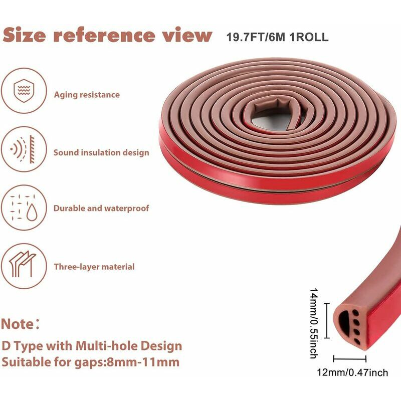 STEIGNER 50m Joint brosse adhésif - porte coulissante - fenêtre - hauteur  11mm - marron