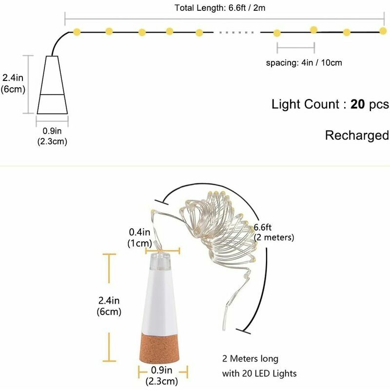 Led Bouchon Lumineux Pour Bouteille, Rechargeables En Usb, Cuivre Fil, Led  Lumires Tincelantes Pour Diy, Cuisine, Mariage, Halloween, Nol, Dcor De Par