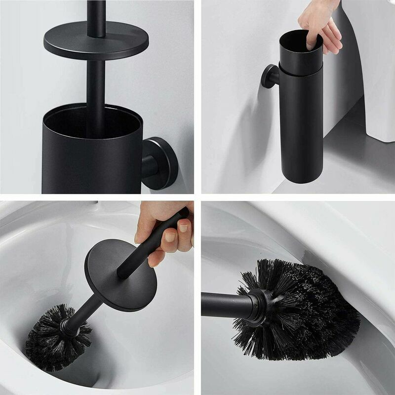 Brosse WC plate en Silicone Noir avec support en métal Terre de Sienne -  TENDANCE
