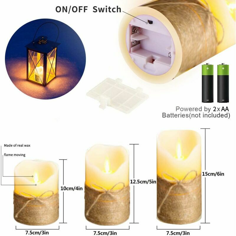 Bougie LED Flamme Vacillante, Lot de 3 (10cm,12.7cm,15cm), Bougie LED  Blanche avec Télécommande