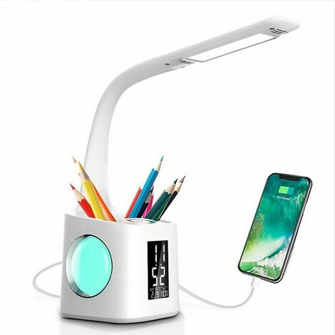 Lampe de bureau LED d'étude avec port de charge USB, écran, calendrier et  veilleuse colorée