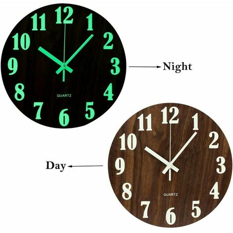 Horloge Murale Lumineuse De Cm En Bois Silencieuse Avec Veilleuse Anti Tiques Pour Salon