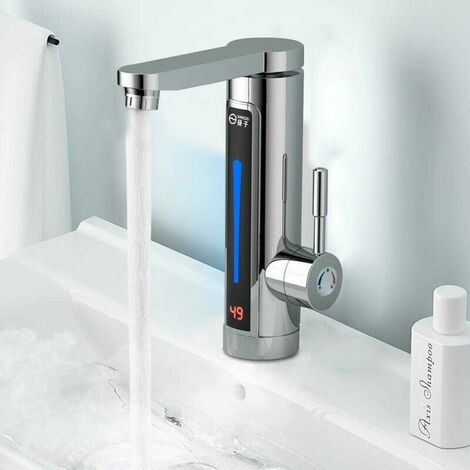 Robinet d'eau chaude numérique instantané intelligent chauffe-eau chaude et  froide, prise UE (gris argenté)