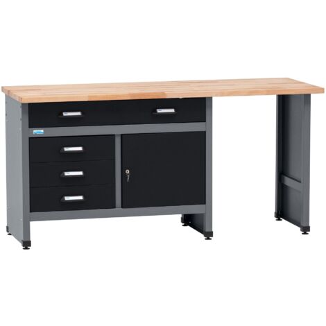 Küpper Werkbank Modell 12039, Breite 170 cm, 1 Tür, 4 Schubladen, 300 kg Traglast, 30 mm Massive Buchenarbeitsplatte