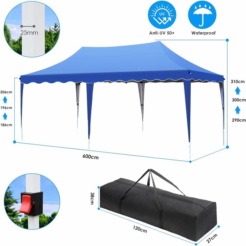 LIFERUN Tonnelle Pliant Stable Etanche 3x3,Tente Pliante de Fête