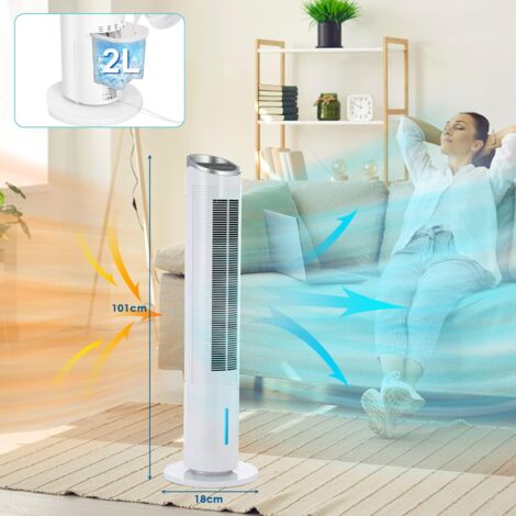 LIFERUN Ventilateur tour 101 cm avec télécommande et refroidissement par eau, oscillation 52°, nettoyage par humidification minuterie 8 heures, 4 en 1 avec nettoyage par humidification de refroidissem