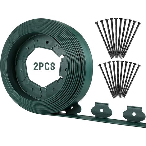 LIFERUN 20m Bordure de Pelouse en Plastique, Bordure de Jardin Flexible, avec 72 Ancrages au Sol, Longueur 2x10m Hauteur 5cm, Bordures de Jardin, Bordure Jardin Exterieur Verte (1/5)