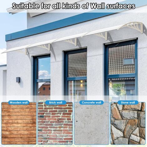 Auvent De Porte Entrée Marquise Porte Terrasse Toit - Blanc Et Gris - 80* 120 Cm - Aluminium - Polycarbonate - Bricolage