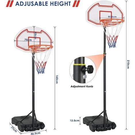 LIFERUN Panier de Basket, Extérieur Portable Réglable en Hauteur 230-304  cm, avec Support et roulettes, Ensemble de Basketball Exterieur Interieur,  Panier de Basket Enfant et Adulte