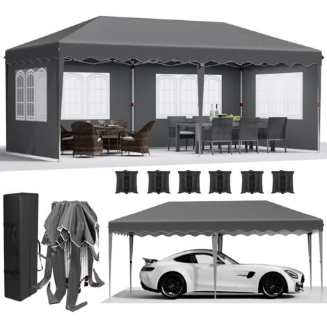 Liferun – Tonnelle pliante 3x6M – Tissu Oxford 420D imperméable – Protection UV 50% – 4 panneaux latéraux amovibles – Installation avec piquets et sacs de sable (1/5)