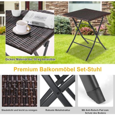 Set Salon Jardin 3 Pièces Mosaïque FANTASK - Table + 2 Chaises Pliables, Bleu, Pour Terrasse Ou Balcon