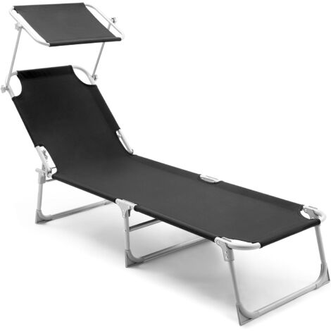 LIFERUN Chaise longue de jardin pliable en aluminium avec dossier réglable sur 3 positions, transportable 193 x 53 x 30 cm, en aluminium, pour loisirs, jardin, noir (1/5)
