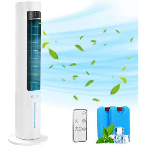 LIFERUN Ventilateur tour avec boîte à cristaux de glace - Télécommande - 6,5 m/s - 3 vitesses - 4 modes - 12 minuteries - Oscillation à 50 ° - Ventilateur sur pied - Refroidissement - Humidification