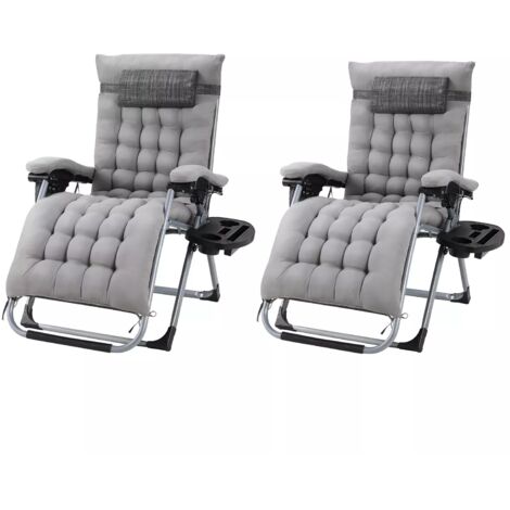Chaise Longue Pliable,Transat en Textilène de Jardin,Pack de 2, avec coussin,Charge maximale: 160kg -Gris