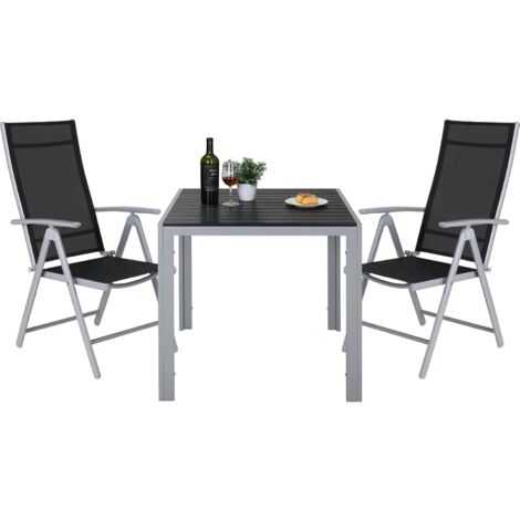 Salon de Jardin,Ensemble de Table et Chaise de Jardin,Table d'extérieur,Chaises Pliables,Aluminium-(3pc-2xchaises+1xtable,gris) (1/5)