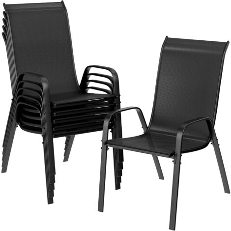 Liferun – Lot de 6 chaises de jardin empilables à dossier haut – Charge 150 kg – Dimensions 54 x 69 x 93 cm – Tissu textilène respirant – Noir