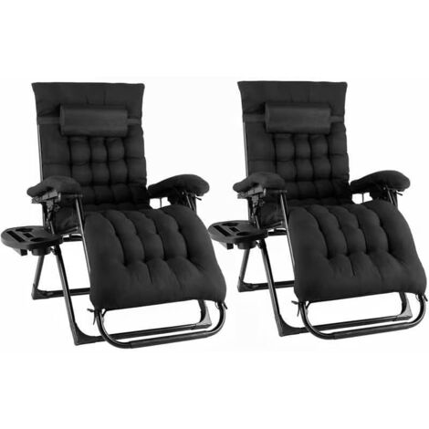 Lot de 2 chaises Longues de Jardin Pliantes,Transat de Jardin avec Coussin,résistant aux intempéries,Dossier réglable,max 160 kg (Noir) (1/5)