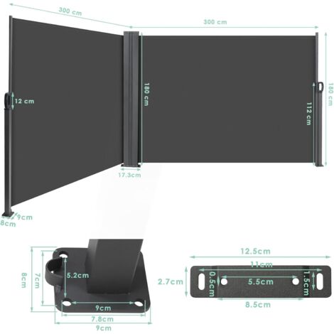 Liferun – Store latéral extensible 180 x 600 cm – Paravent rétractable imperméable – Protection solaire UV – Installation facile pour balcon et jardin