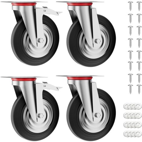 Roulettes Charge Lourde Roulettes Pivotantes 100mm - Charge 600kg - Avec Frein - Lot De 4 Roulettes Meubles