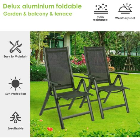 Lot de 2 chaises de jardin pliantes à dossier haut, avec dossier réglable en 7 positions,résistantes aux intempéries,noires (1/5)