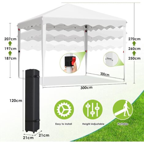Tonnelle De Jardin VOUNOT 3x3m Renforcée – Pliable Avec 4 Parois – Blanche