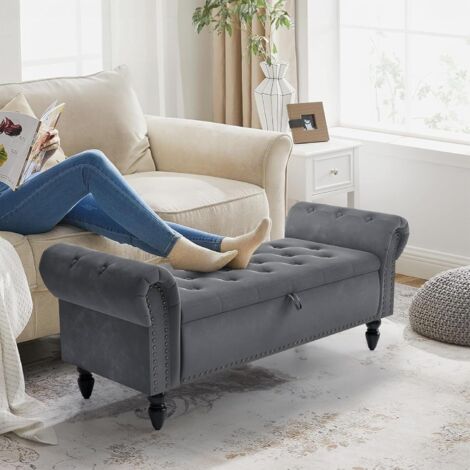 Banc de Rangement,Tabouret Rembourré,Coffre avec Couvercle
Siège Rembourré,Bout de lit,Banquette de chambre à coucher 133cm,jusqu'à 168kg, Gris