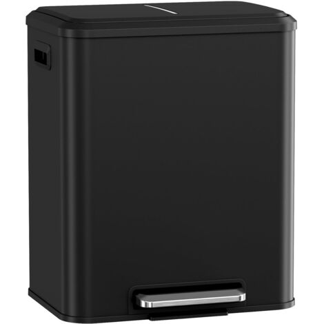 Poubelle à 2 compartiments,Pédales en Métal,2 x 15L,Poubelles de recyclage,Poubelle de cuisine, Noir