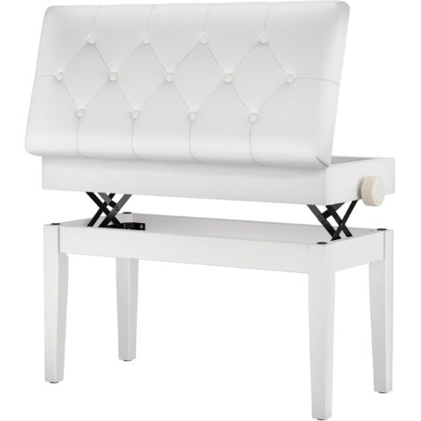 Tabouret Piano,Siege Piano,Banc Piano avec Coussin en Cuir PU,Réglable en Hauteur,72x33x48-58CM,avec Espace de Rangement- Couleur blanc