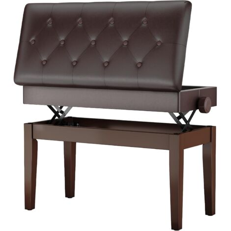Tabouret Piano,Siege Piano,Banc Piano avec Coussin en Cuir PU,Réglable en Hauteur,72x33x48-58CM,avec Espace de Rangement- Couleur marron