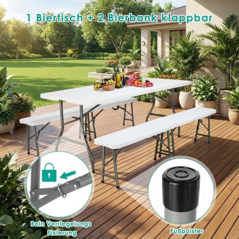 Ensemble de Table et bancs camping pique nique,Meubles de Jardin,Inclure 1 Table Pliante et 2 pcs Bancs Pliable-(Blanc) (1/5)