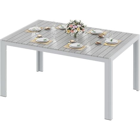 Table de jardin résistante aux intempéries,Aluminium 140x90x75 cm,Avec plateau en WPC,Rectangulaire,Pour 6 personnes- (Gris) (1/5)