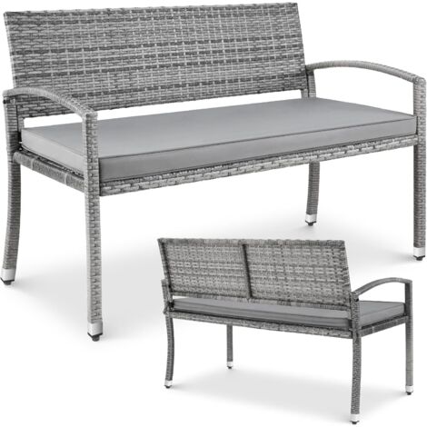 Banc de Jardin en Rotin avec Coussin, Banc Extérieur en Polyrotin, Résistant aux Intempéries -Gris (1/5)