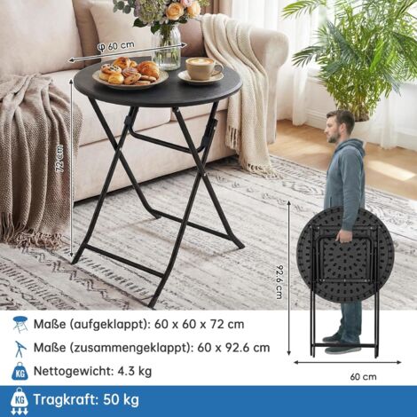 Table de Jardin Ronde, Table Pliante φ60 x 72 cm, Table de Camping Portable en Matériau HDPE, Cadre en Acier, Résistante aux Intempéries, 2 Places, pour Balcon/Cuisine/Jardin/Bistrot (1/5)