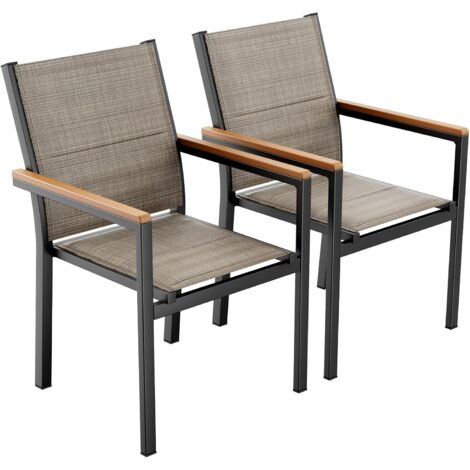 Chaises de jardin en aluminium avec dossier et assise matelassés,chaises de salle à manger empilables- (2 chaises ,Brun Lin)